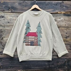 🛑SOLD🛑Vintage Handmade Cabin Patch Sweater